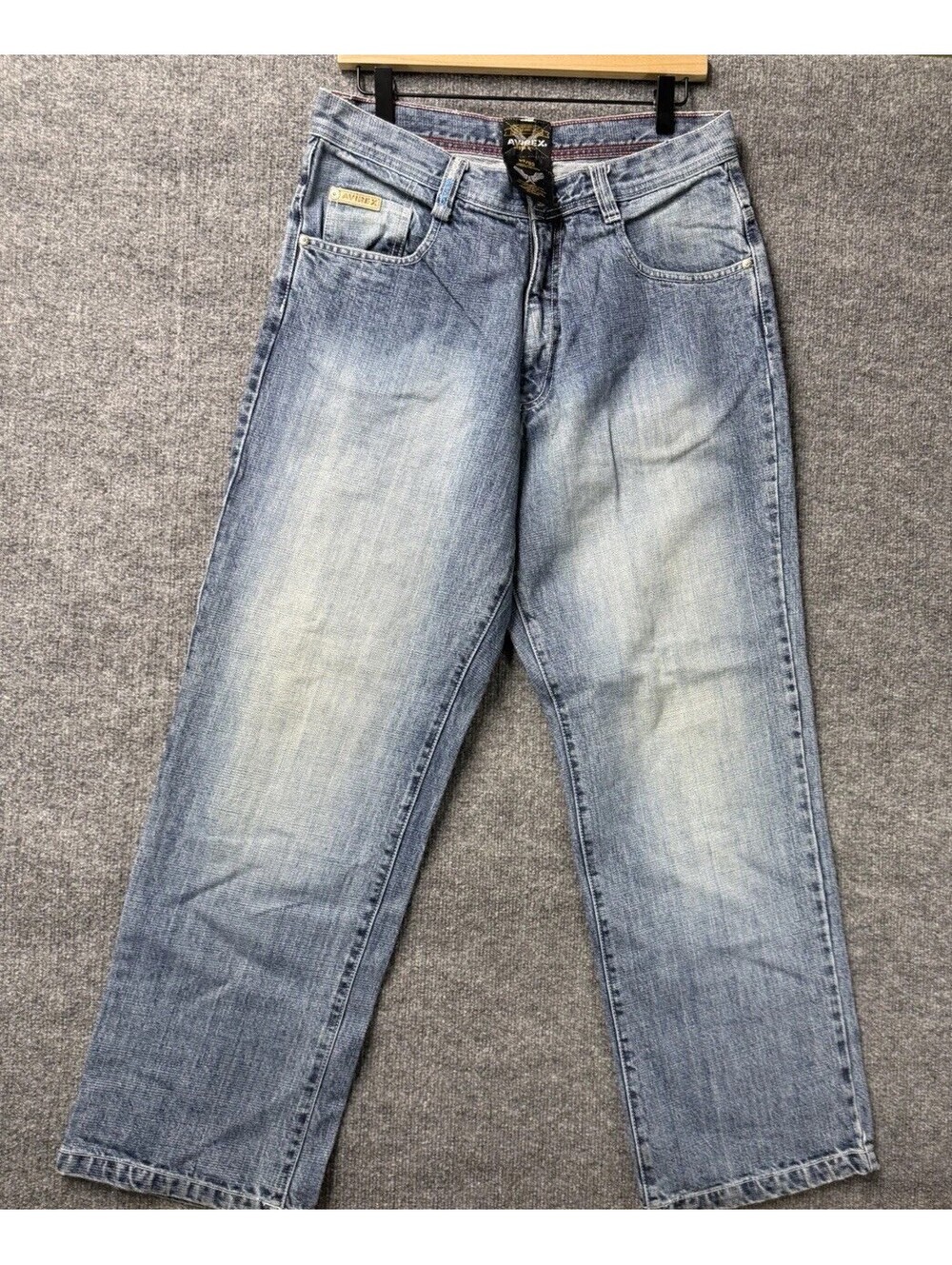 Avirex Jeans Mens 32x32 Blue Faded Wide Leg Baggy Denim Distressed Y2K